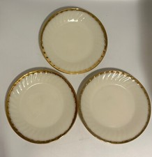 Set of 3 Vintage Fire King 9 ” Gold Trim Swirl Milk Glass Salad Plates