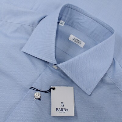 Barba NWT 100% Cotton Dress Shirt Sz 39 15.5 Light Blue/White Micro Houndstooth