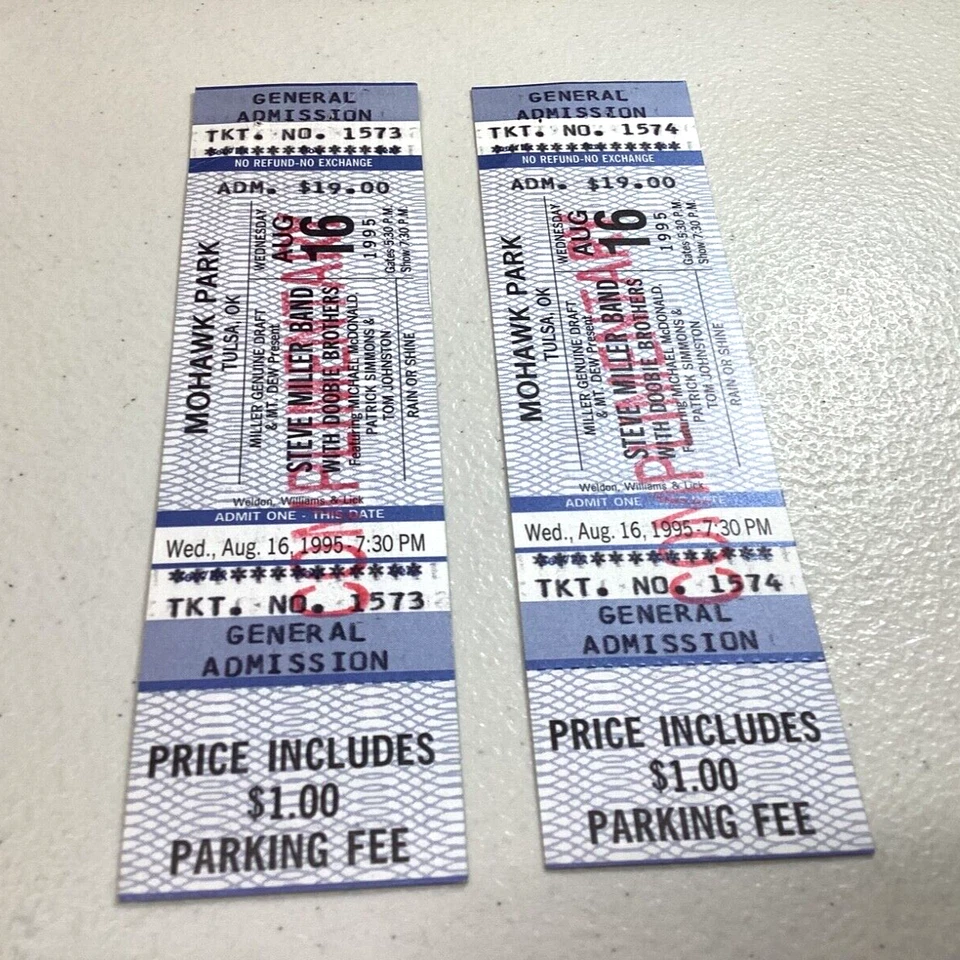Steve Miller w/Doobie Brothers 2 Unused Outdoor Concert Tickets 1995 Tulsa, OK - Image 4 of 4