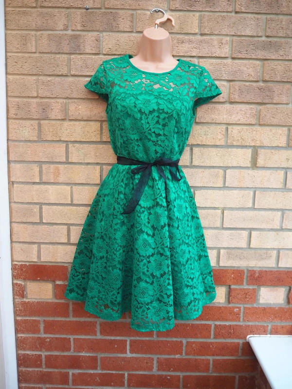 Dorothy Perkins green lace short sleeve skater prom party wedding tea dress 8 S eBay UK