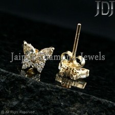Butterfly Earrings Stud Diamond Gold 14k Yellow Diamonds .74Ct White Cut Jewelry