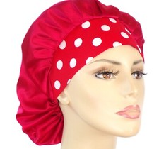 Sleeping Bonnet-Red Satin-Women's Bouffant Surgical Scrub Hat/Scrub Cap Handmade