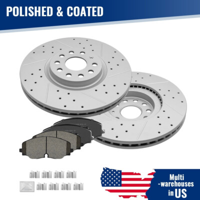 Front Drilled Disc Rotors Ceramic Brake Pads For VW Volkswagen Atlas Cross Sport