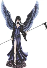 12.25" H Gothic Dark Angel Fairy with Scythe Statue Fantasy Decoration Figurine