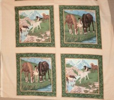 HORSE FABRIC PANEL RIVER RUN HORSES BY THE STREAM fabric 4 pillow fabric PANEL