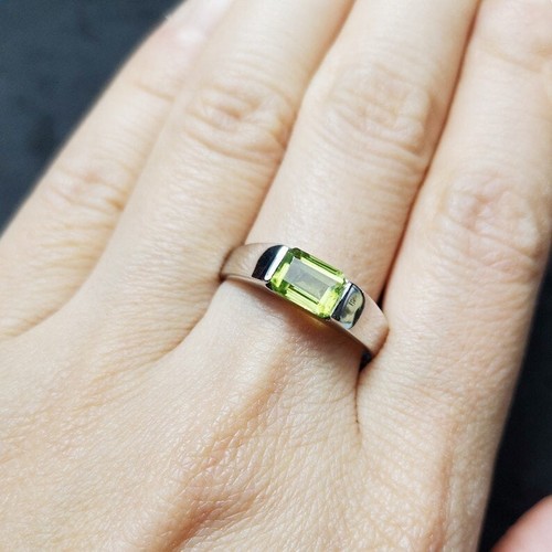 Peridot Ring for Men,925 Silver Peridot Gemstone Ring Statement Ring Signet Ring - Picture 4 of 6
