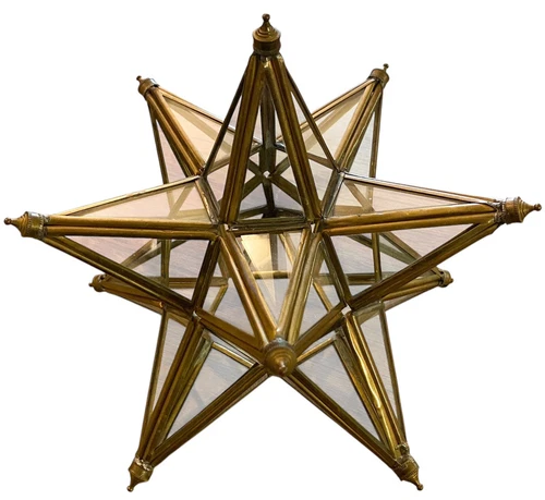 Vintage Brass And Glass Midcentury Moravian Star Candle Holder Decor Antique?