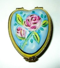 LIMOGES FRANCE BOX ~ FLORAL HEART ~ 3D FLOWERS ~ PINK ROSES ~ MOTHER'  S DAY