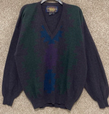 Vintage Chaps Ralph Lauren Mens Lambswool V-Neck Aztec Pullover Sweater Size XL