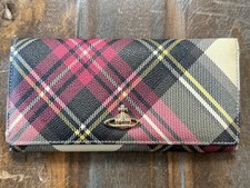 Vivienne Westwood Tartan Canvas Orb Logo Zip  Flap Wallet EUC