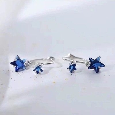 Silber 925 Ohrringe mit blauen Sternen   Creole stilvoll & glänzend