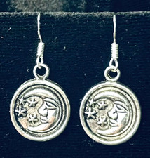 Celestial Crescent Moon Star Earrings Mystical Gothic Sterling Silver 925 Hooks