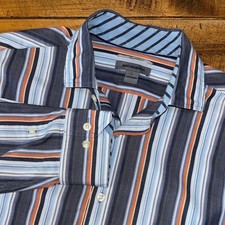 Johnston  Murphy Mens Blue Orange Multi Striped Button Down Dress Shirt Size L