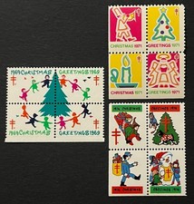 Travelstamps: 1969, 1971, 1974 US Christmas Seals 3 MNH OG Blocks of 4
