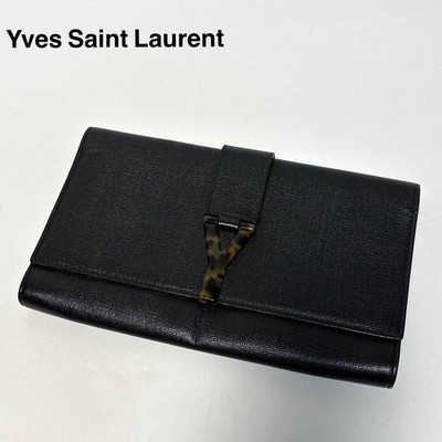 Yves Saint Laurent Y-line Leather Black Clutch Bag Unisex