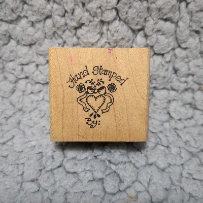 Wood Mounted Rubber Stamp Embossing Arts Vintage Hand Stamped Heart With Bow