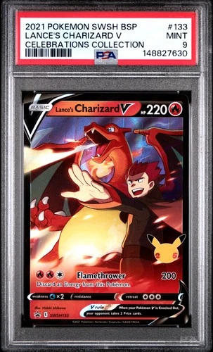 2021 POKEMON SWSH BLACK STAR PROMO CELEBRATIONS COLL LANCE'S CHARIZARD V PSA 9