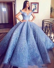 Baby Blue Off Shoulder Quinceanera Dress V-neck Satin Decal Pony Ball Dress