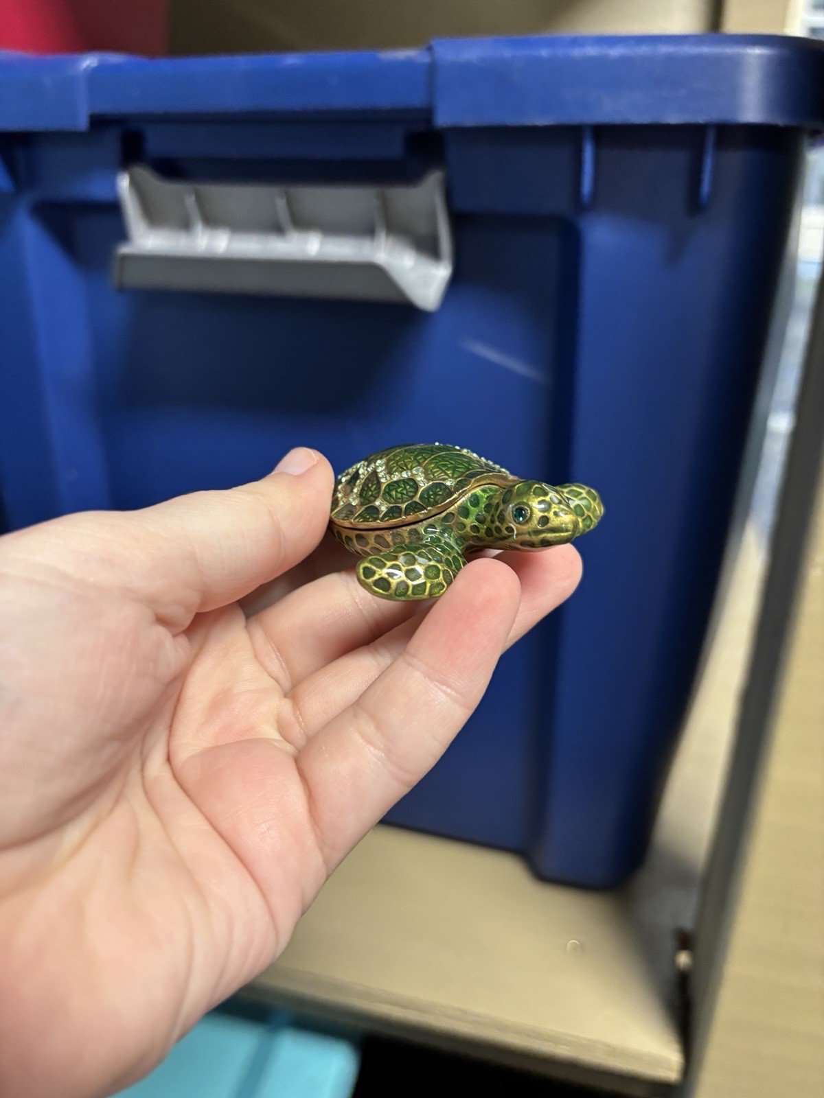 Green Enamel Turtle Trinket Box