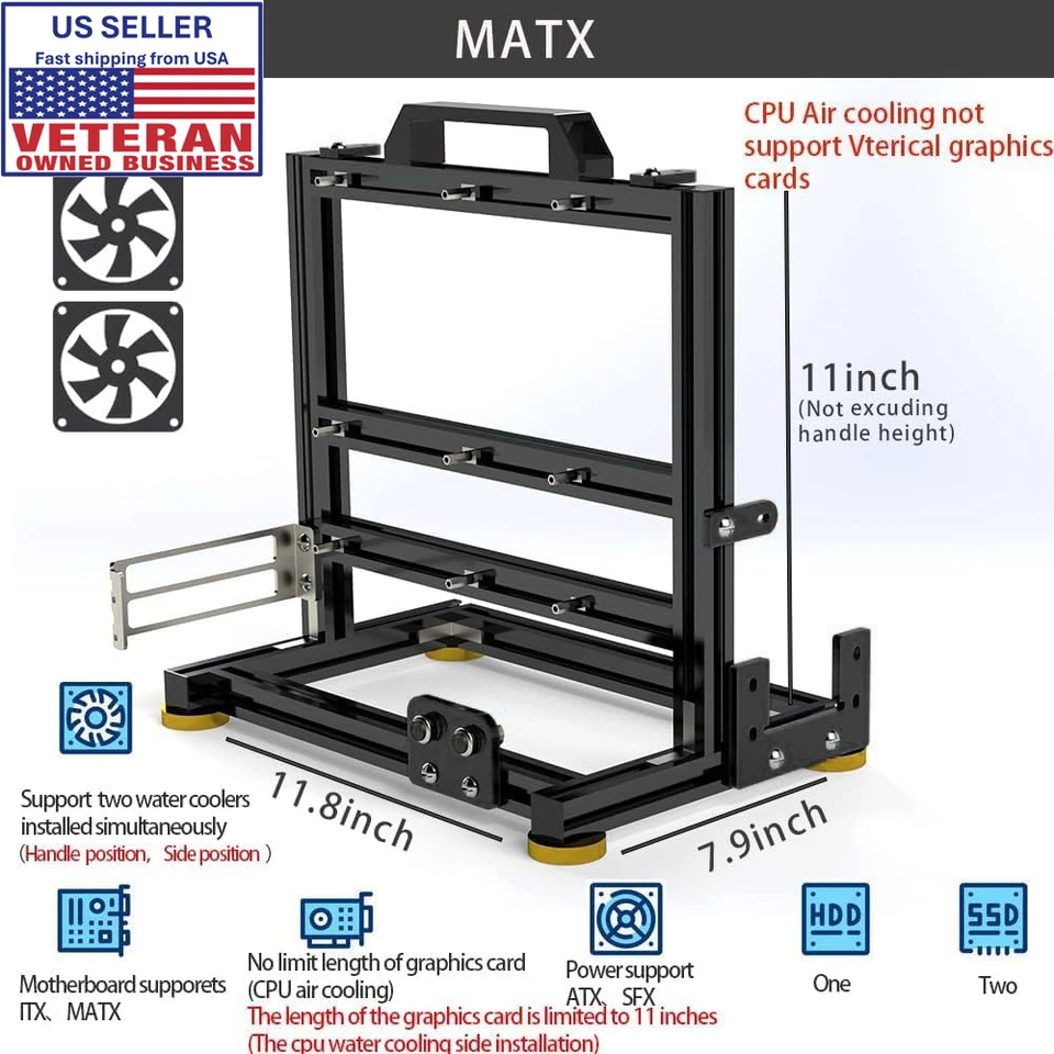 Case rack scheda madre, telaio in alluminio all'aperto, banco prova fai da te, ITX/ATX/EATX - Immagine 2 di 4