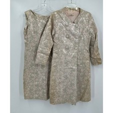 Womens Vintage Sears Roebuck Brocade Dress Coat Set Size M 60s Mod Jackie O Suit