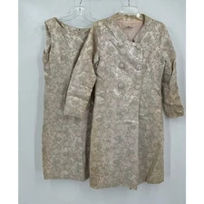 Womens Vintage Sears Roebuck Brocade Dress Coat Set Size M 60s Mod Jackie O Suit