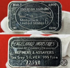 Ultra Rare Engelhard -  Numiletics NI-5 Moby Dick 1 Oz .999 Silver Art Bar