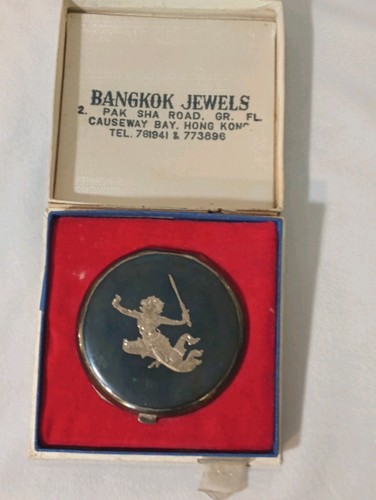 Asian VINTAGE ANTIQUE BANGKOK JEWELS NEILLO Makeup COMPACT GREAT CONDITION w/BOX