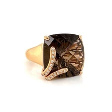 Bellarri Diamond Smoky Quartz 18k Rose Gold Cocktail Ring - Size 7