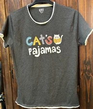 Lazy One Cat’s Pajamas Shirt Lounge Cotton Top Size Large Cat Kitty Kitties