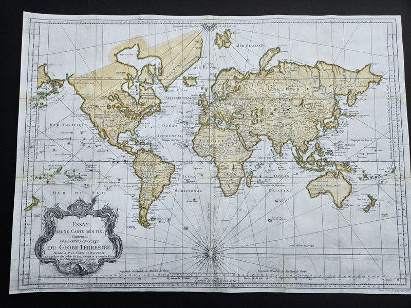 1748 Bellin Map World America Europe Asia Africa Australia Unexplored America