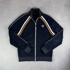 Sergio Tacchini Track Jacket Uomo XL Navy Velluto a coste Dario Track Top Foderato Ottime Condizioni