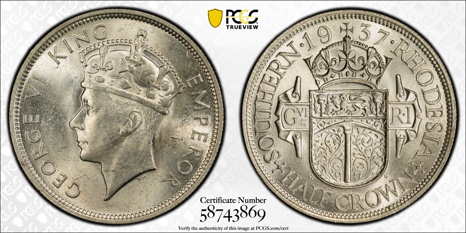 Southern Rhodesia 1/2 Crown 1937 PCGS MS 61