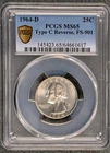 1964-D 25c TYPE C REVERSE PCGS MS 65 FS-901 rare mule  FREE SHIPPING