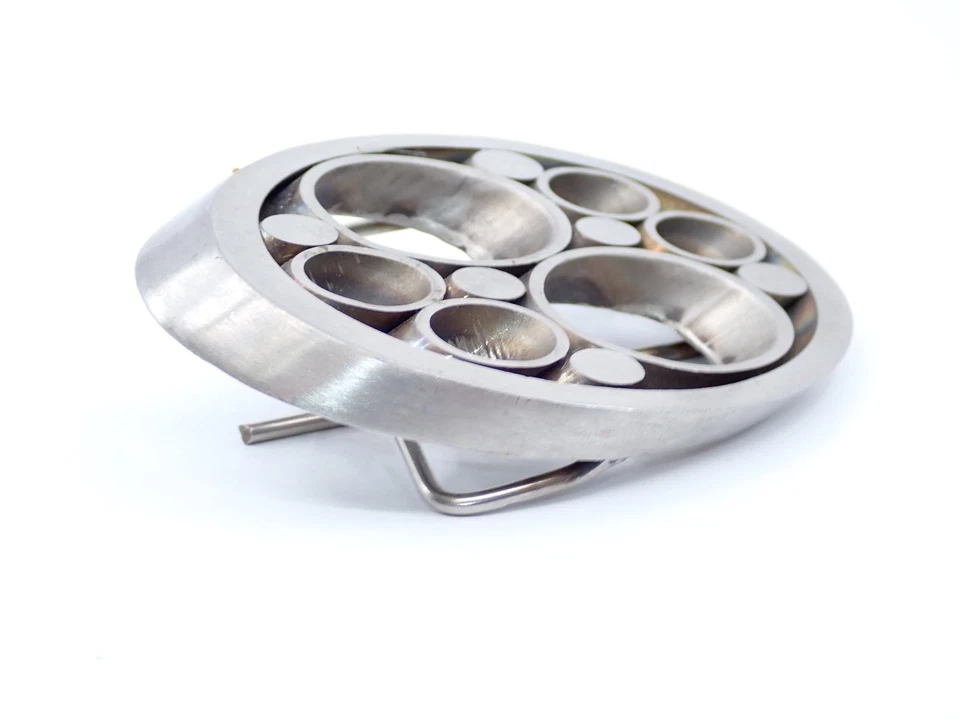 Hebilla de cinturón circular geométrica de acero inoxidable modernista Mid-Century años 60-70 Foto 4 de 4