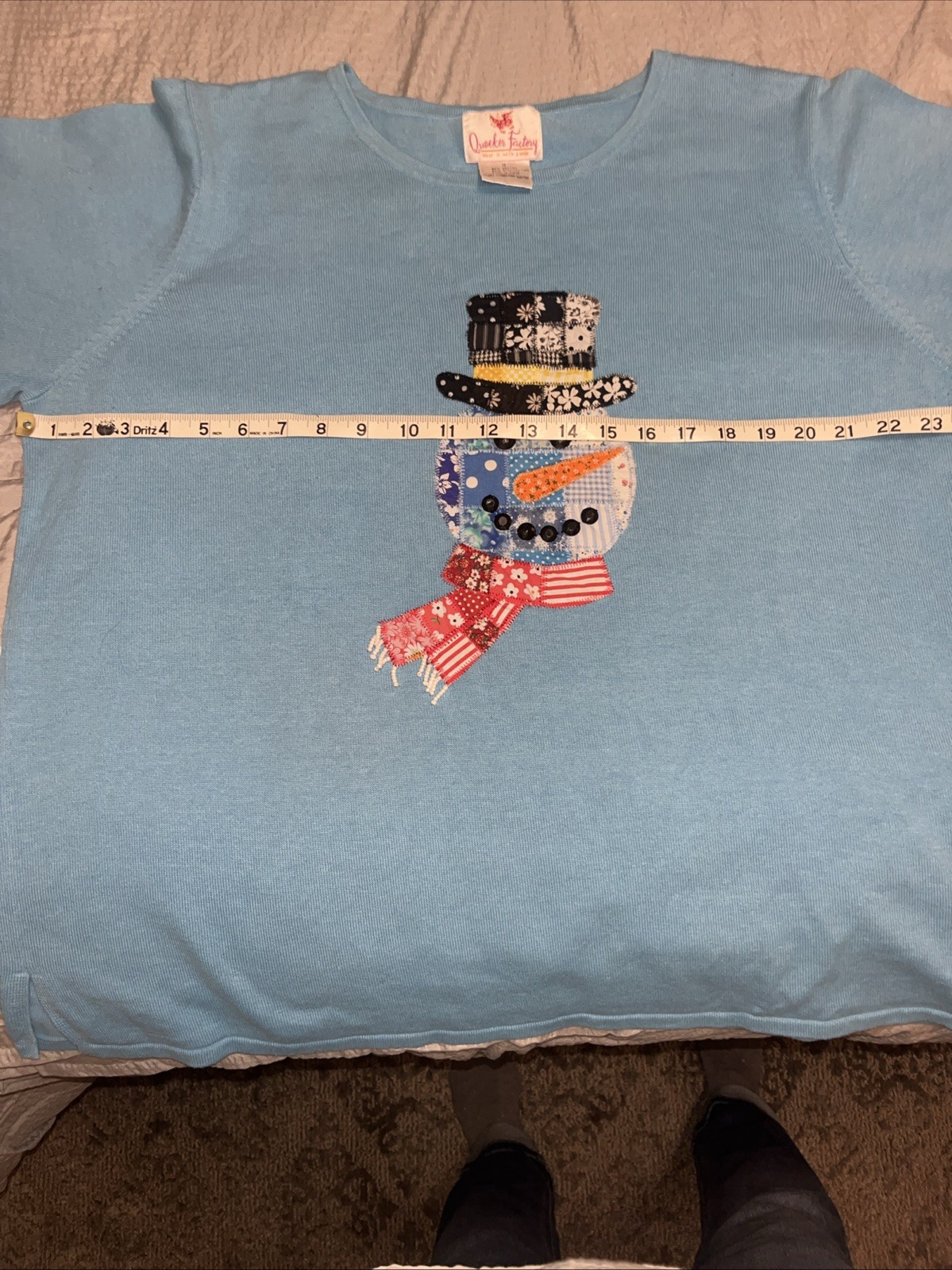 Quacker Factory Women's Blue Patchwork Snowman Be… - image 4