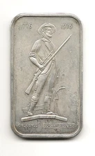 1776 1976 Bicentennial Minuteman 1 Oz .925 S. Silver  Bar Gorham Sterling Ltd Ed