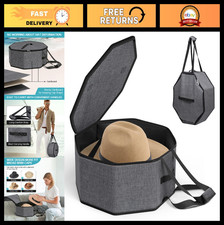 Collapsible Hat Box for Travel & Storage, Cowboy Cap Organizer with Handles, Gre