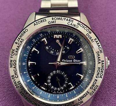 Orient Star World Time FA04-C0 Blue Dial Automatic Men's Watch Used Working #12