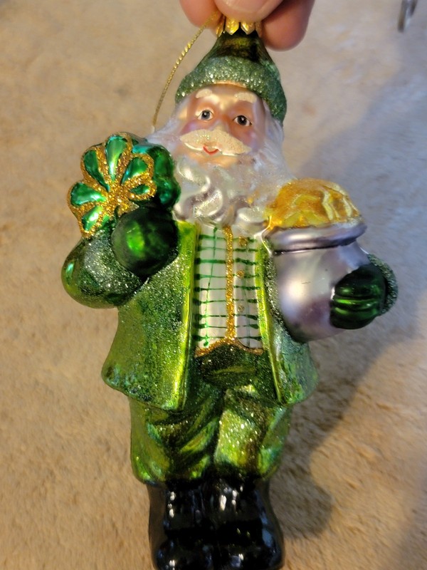Glittery Glass Irish Santa Ornament