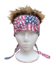 USA FLAG BANDANA DOO RAG HEAD COVER SPIKE FAKE HAIR WIG FLAIR BIKER CHOPPER CAP