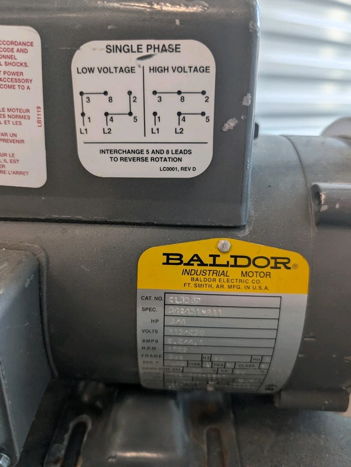 Baldor 3/4 HP Electric Motor115/230V, 8.2/4.1 Amp, Single Phase, 1725 rpm - Image 2 of 2