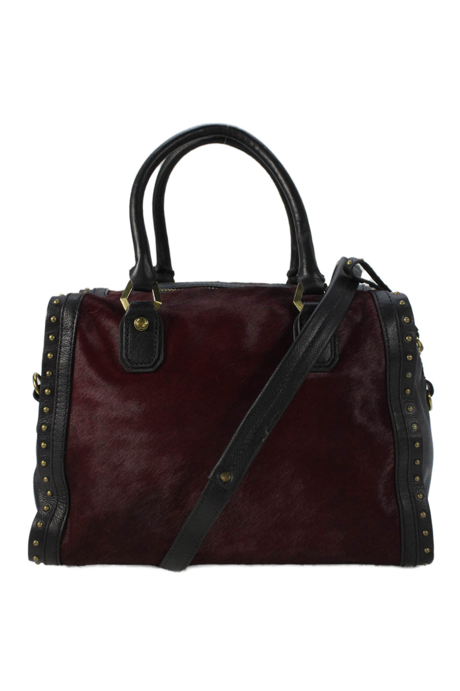 Oryani Womens Leather Studded Trim Satchel Shoulder Handbag Red BlackFree Shipping in US $100+ Orders | $6.95 Orders Below