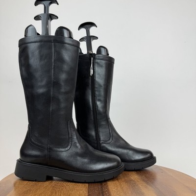New Womens Geox D Spherica EC1 Black Leather Mid Calf Riding Boots Size EU 36