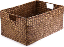 Seagrass Storage Baskets Bin for Shelf Handwoven Wicker Baskets Built-In Handles