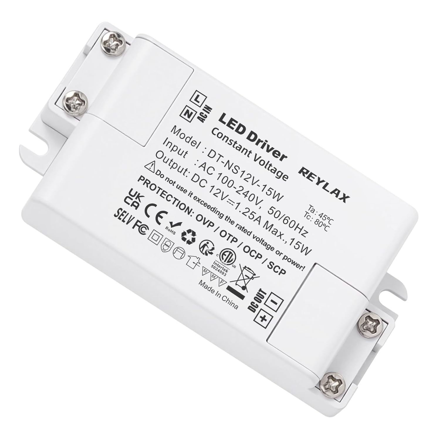 12V LED Driver 15W 1.25A, Power Supply Unit, 240V AC to 12V DC Transformer, Cons