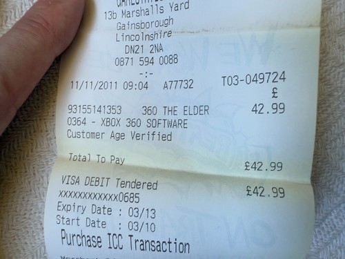 The Elder Scrolls V Skyrim XBOX 360 - UK PAL VGC CIB with Map & Original Receipt - Picture 10 of 12