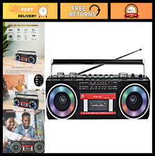 Retro 80's Cassette Player Boombox with Bluetooth, AM/FM Radio, USB, MIC  RGB L