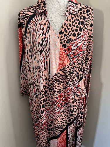 TOGETHER LADIES ORANGE/BLACK WRAP MIDI DRESS UK SIZE 24 BNWT - Picture 3 of 8