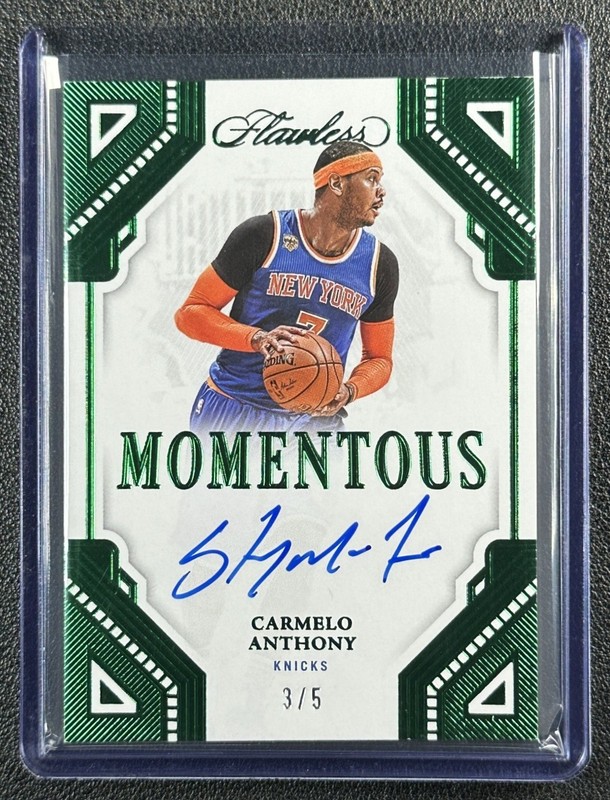 CARMELO ANTHONY 2022-23 PANINI FLAWLESS #MA-CMA MOMENTOUS AUTO EMERALD /5 KNICKS